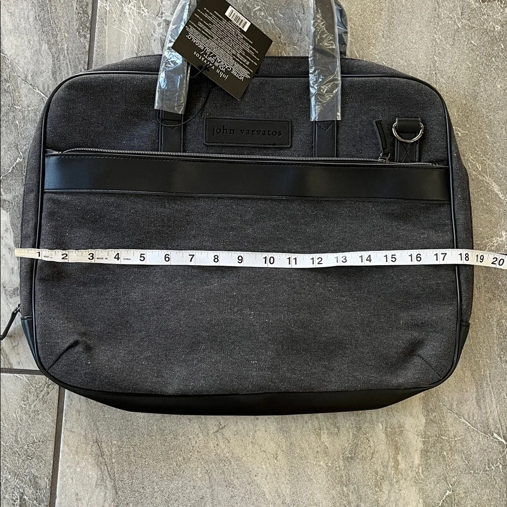 🖤 NWT John Varvatos Laptop Bag Black Grey Canvas faux leather crossbody strap